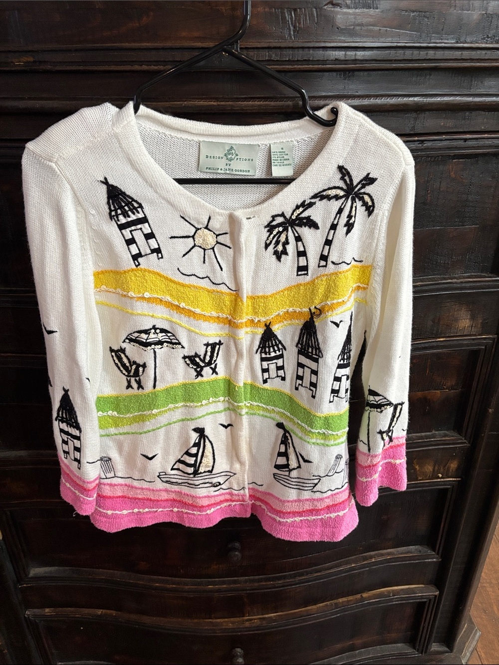 Design Options Philip & Jane Gordon Cardigan Sea Scape Beach Sailboat Grannycore